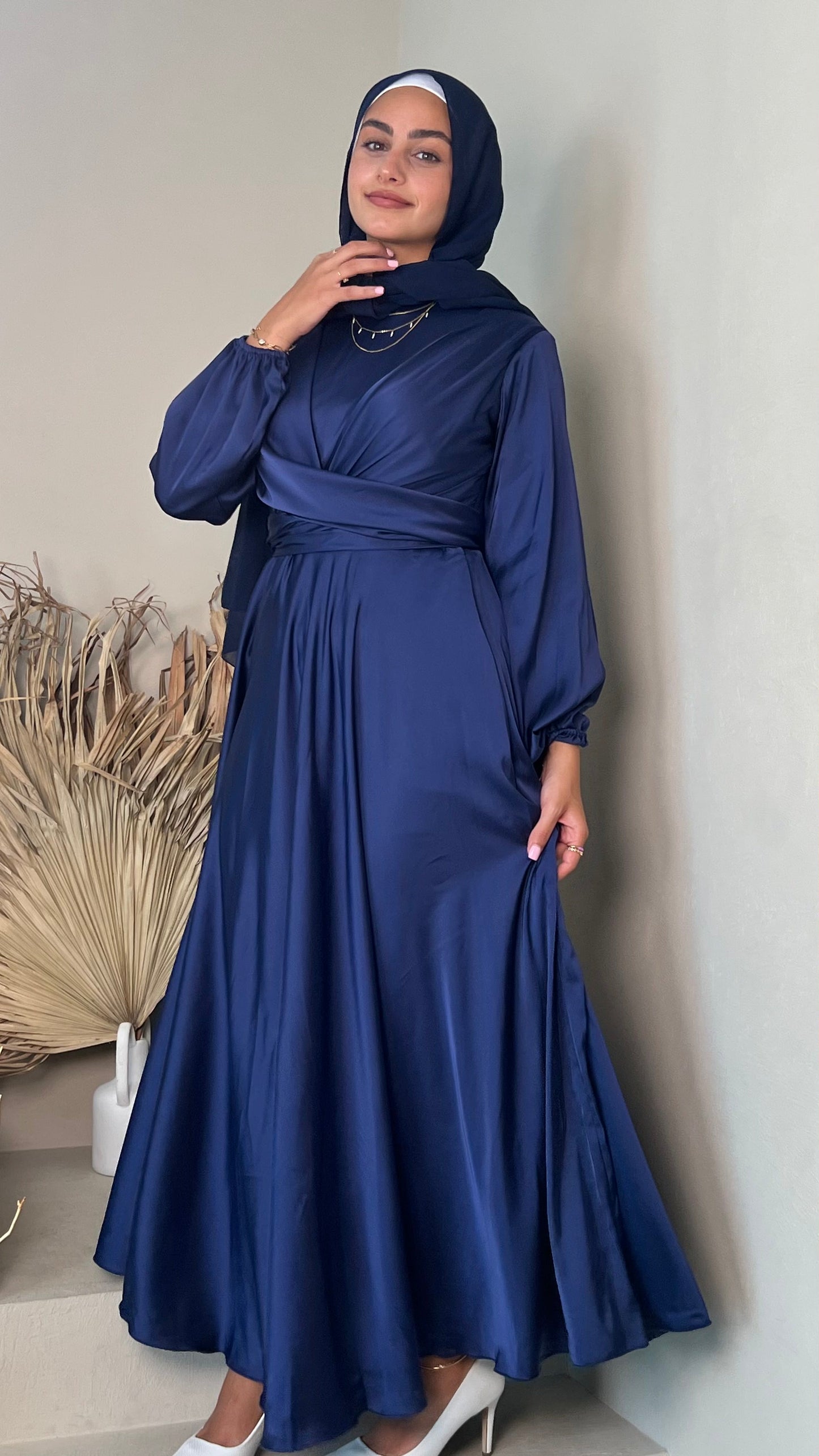 Leyla Silk Dress - Navy Blue