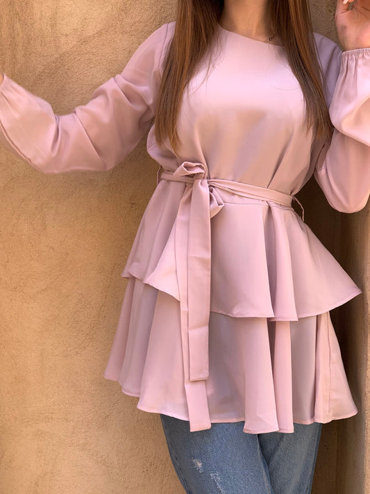 Blush Layered Top with Belt