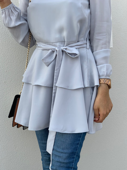Powder Blue Layered Top with Belt