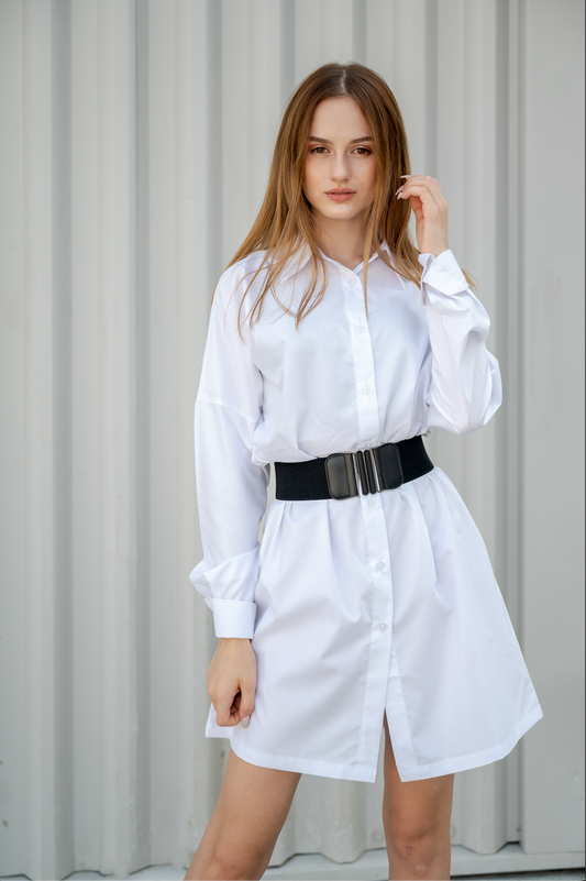 Long sleeve white shirt dress without belt